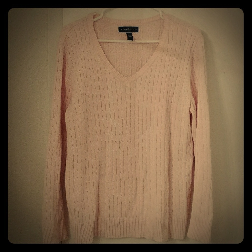 Pink V neck Cable Karen Scott sweater XL